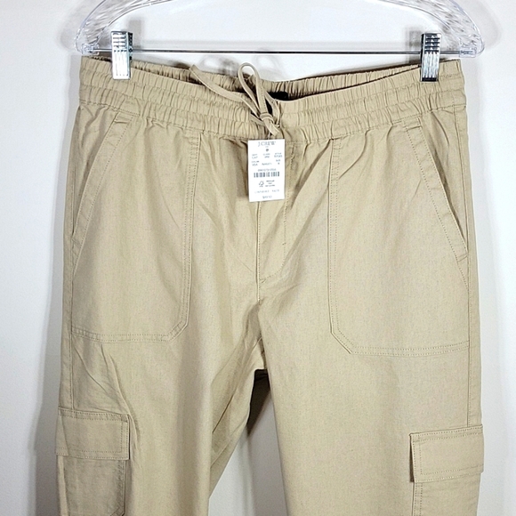 J.Crew Linen Blend Khaki Cargo Drawstring Cropped Pants Sz 8 NWT - Picture 3 of 8